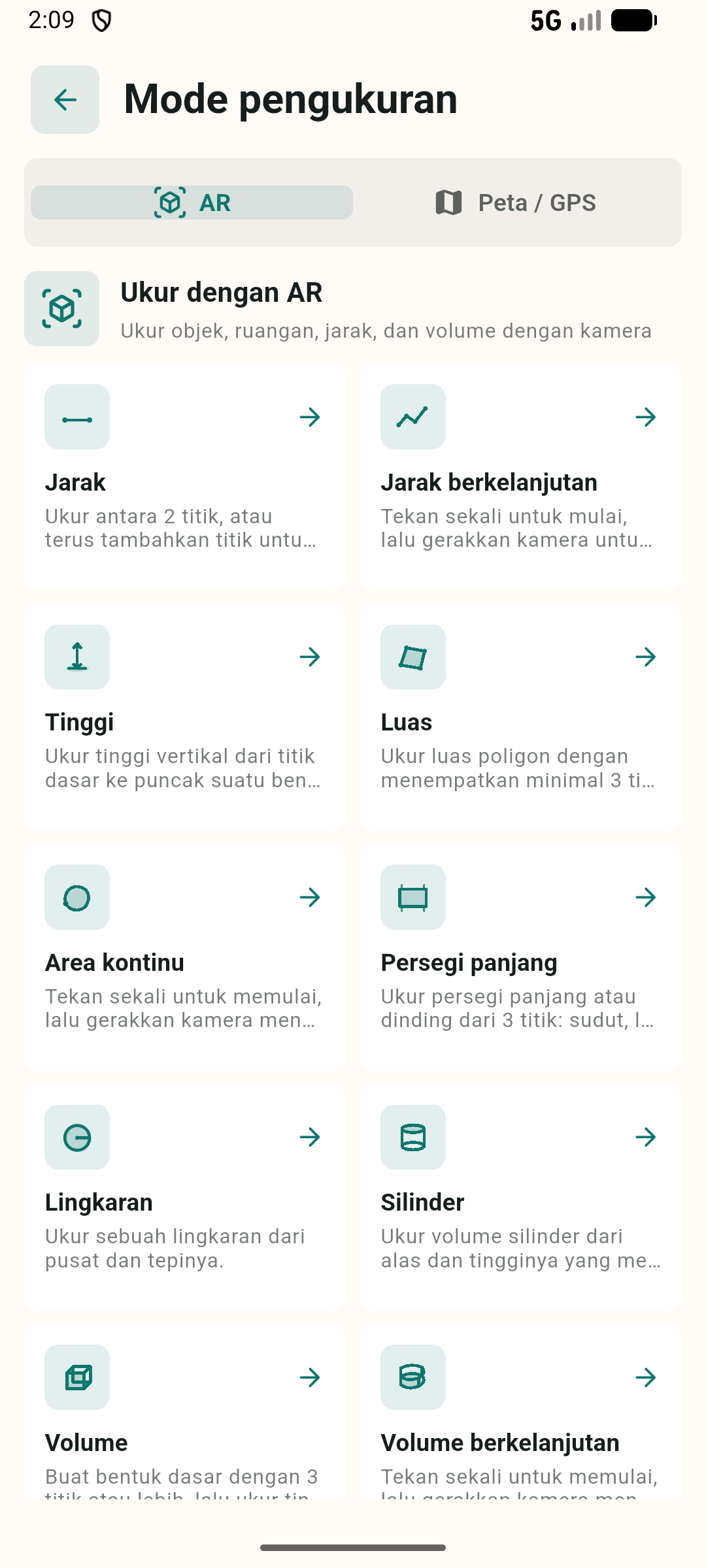 Pemilih mode pengukuran GMeasure AR